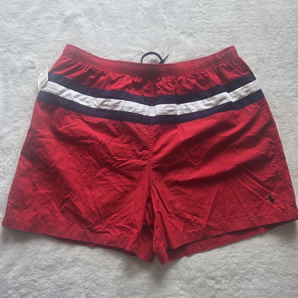VTG Polo Sport Ralph Lauren Swim Trunks Mens XL Red Striped Embroidered Logo 90s
